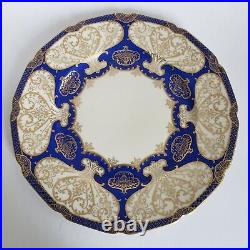 2 Rosenthal Ivory Dinner Cabinet Plates 10 5/8 Cobalt Blue Gold Scroll Bavaria