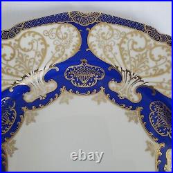 2 Rosenthal Ivory Dinner Cabinet Plates 10 5/8 Cobalt Blue Gold Scroll Bavaria