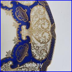 2 Rosenthal Ivory Dinner Cabinet Plates 10 5/8 Cobalt Blue Gold Scroll Bavaria