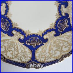 2 Rosenthal Ivory Dinner Cabinet Plates 10 5/8 Cobalt Blue Gold Scroll Bavaria