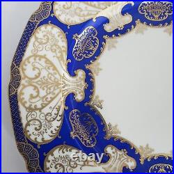 2 Rosenthal Ivory Dinner Cabinet Plates 10 5/8 Cobalt Blue Gold Scroll Bavaria