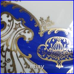 2 Rosenthal Ivory Dinner Cabinet Plates 10 5/8 Cobalt Blue Gold Scroll Bavaria