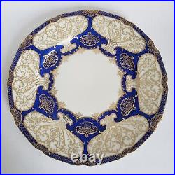 2 Rosenthal Ivory Dinner Cabinet Plates 10 5/8 Cobalt Blue Gold Scroll Bavaria