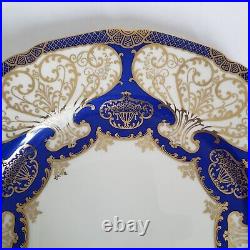 2 Rosenthal Ivory Dinner Cabinet Plates 10 5/8 Cobalt Blue Gold Scroll Bavaria