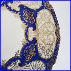 2 Rosenthal Ivory Dinner Cabinet Plates 10 5/8 Cobalt Blue Gold Scroll Bavaria