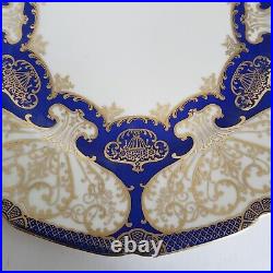 2 Rosenthal Ivory Dinner Cabinet Plates 10 5/8 Cobalt Blue Gold Scroll Bavaria