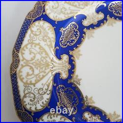 2 Rosenthal Ivory Dinner Cabinet Plates 10 5/8 Cobalt Blue Gold Scroll Bavaria