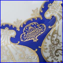 2 Rosenthal Ivory Dinner Cabinet Plates 10 5/8 Cobalt Blue Gold Scroll Bavaria