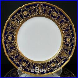 2 Royal Doulton Cobalt Blue Heavy Raised Gold China Dinner Cabinet Plate Plates