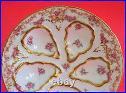 2 Stunning HAVILAND LIMOGES GDA Oyster Plates Pink Roses Gold Rose Border