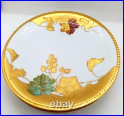 2 Vintage LRL Limoges Hand Painted Dinner Plates, Heavy Gold, Leaves/Grapes VGC