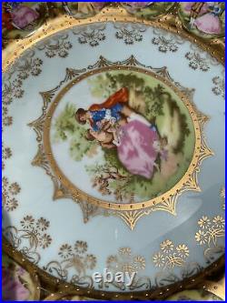 2 Vintage Royal Vienna Love Story 10 Dinner Plate Gold White and Pink Beehive