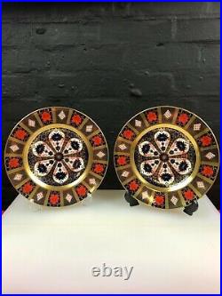 2 x Royal Crown Derby Old Imari 1128 Solid Gold Band Dinner Plates 10.5 2004