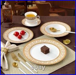 20 Piece Bone China Dinnerware Set Service For 4 White And Golden Greek Key