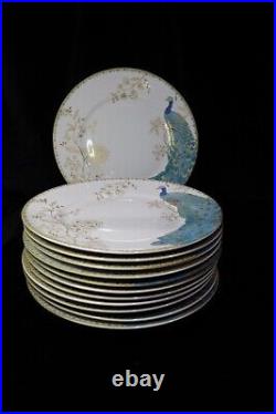 222 Fifth Avenue Teal Peacock Gold Flowers 12 Dinner Plates 10 3/4