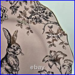 222 Fifth Pink Gold Bunny Hill Rabbit Toile Dinner Plates Easter Set of 6