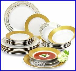 24pc Complete Dinner Set Plates Bowls Kitchen Dinning Service Set for 8 Gold New