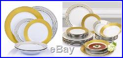 24pcs Dinner Set Plates Bowls Dinnerware Crockery Dining Service Metallic Gold