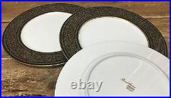 3 Dinner Plates Mikasa Mount Holyoke 60673 Gold Flowers Scrolls Black 114 White