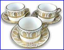 3 Ginori China Pompei Gold Flat Cup Saucer Sets Porcelain Dinnerware Italy