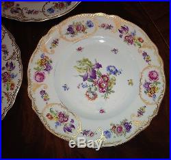 3 Hand Painted Floral China Dinner Plates FRANCONIA KRAUTHEIM DRESDEN FLOWERS