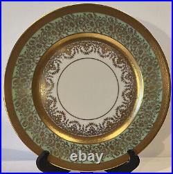 3 Heinrich & Co Bavaria EDGERTON Gold Encrusted Mint Green Dinner Plates 10.75
