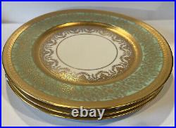 3 Heinrich & Co Bavaria EDGERTON Gold Encrusted Mint Green Dinner Plates 10.75