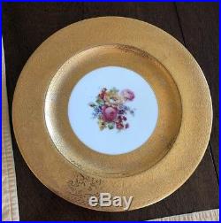 3 Royal Bavarian Hutschenreuther Selb Encrusted Gold & Floral Dinner Plates 3E