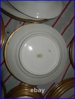 33 Plates VINTAGE Original LIMOGES FRANCE CORONET GOLD ENCRUSTED RIM ON WHITE