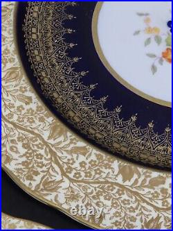 (4) Antique 1891-1921 GEORGE JONES CRESCENT CHINA Dinner Plates Cobalt & Gold