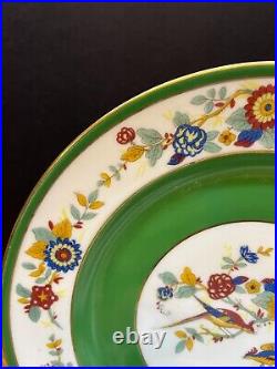 4 Antique C Ahrenfeldt Limoges Dinner Plates 10.25 Birds Floral Green Band Gold