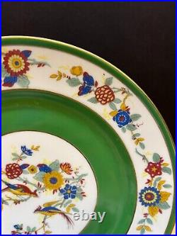 4 Antique C Ahrenfeldt Limoges Dinner Plates 10.25 Birds Floral Green Band Gold