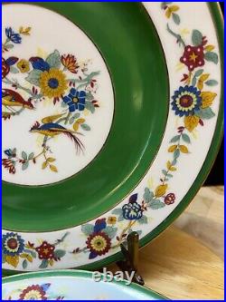 4 Antique C Ahrenfeldt Limoges Dinner Plates 10.25 Birds Floral Green Band Gold