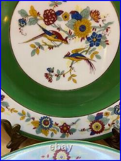 4 Antique C Ahrenfeldt Limoges Dinner Plates 10.25 Birds Floral Green Band Gold