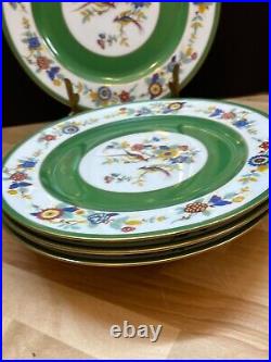 4 Antique C Ahrenfeldt Limoges Dinner Plates 10.25 Birds Floral Green Band Gold