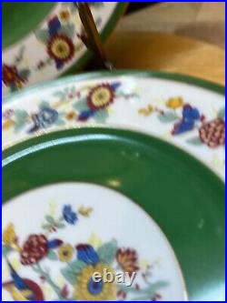 4 Antique C Ahrenfeldt Limoges Dinner Plates 10.25 Birds Floral Green Band Gold