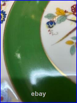 4 Antique C Ahrenfeldt Limoges Dinner Plates 10.25 Birds Floral Green Band Gold