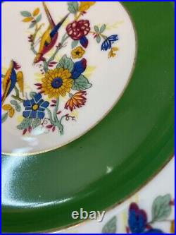 4 Antique C Ahrenfeldt Limoges Dinner Plates 10.25 Birds Floral Green Band Gold