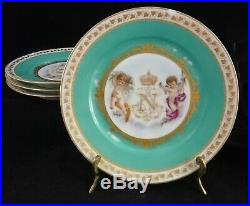 4 Antique HP Porcelain Dinner Plates. Approx. 9 ½. Napoleon II Crown, 23k gold