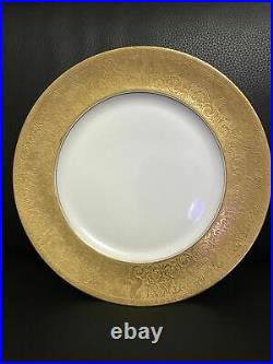 4 Antique Hutschenreuther Selb Bavaria Wide Gold Encrusted 10 3/4 Dinner Plate