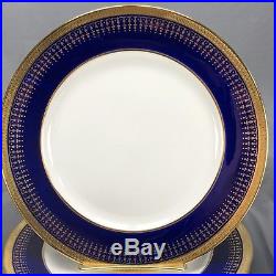 (4) Aynsley English Hertford Cobalt Blue & Gold Encrusted Dinner Plates (7081)