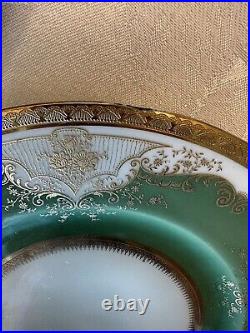 4 Black Knight Green Gold Scroll Porcelain China Bavaria Dinner Plate 9 Damage