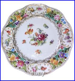 4 Czecho-Slovakia Union T porcelain plate flowers rose gold pierced design 9 x 9