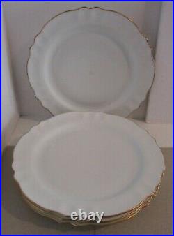 4 Exquisite LIMOGES France Coquet 10.5 Dinner Plates Scalloped White withGold