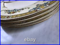 4 Fabulous Antique Dinner Plates Mintons Warwick 1926 gold raised enamel Floral