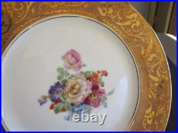 4 Gorgeous Hutschenreuther Dinner Plates Gold Encrusted Floral Center Lot