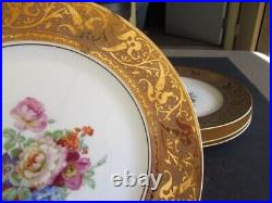 4 Gorgeous Hutschenreuther Dinner Plates Gold Encrusted Floral Center Lot