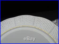 4 HEREND Feher Basketweave Scalloped Edge WHITE Dinner Plates WithGold Rim 10 1/8