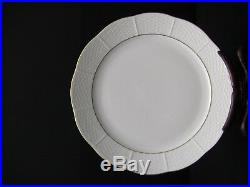 4 HEREND Feher Basketweave Scalloped Edge WHITE Dinner Plates WithGold Rim 10 1/8