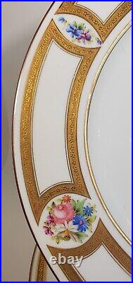 4 Hand Painted Gold Encrusted Floral Monogram Dinner Plates Charles Ahrenfeldt